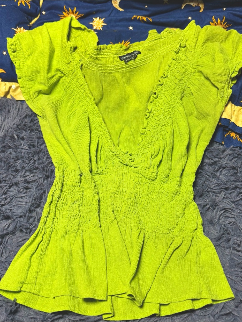 Bright Green Deep V Neck Smocked Peplum Top NO SIZE TAG
